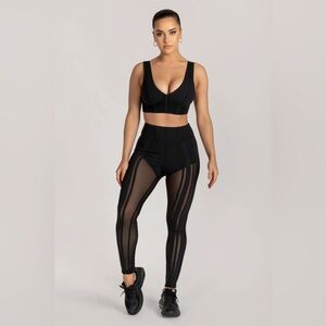 NWT MESHKI Dion Mesh Paneled Full Set: Crop Top & Leggings Black Size XS